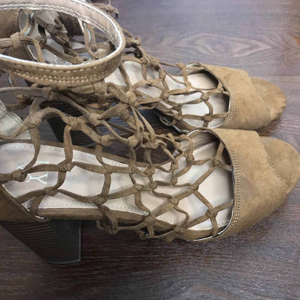 New York & company ribbed cage peep toe heels